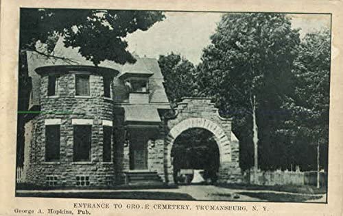 Black and white image of the entrance to the Grove Cemetery in Trumansburg, NY.