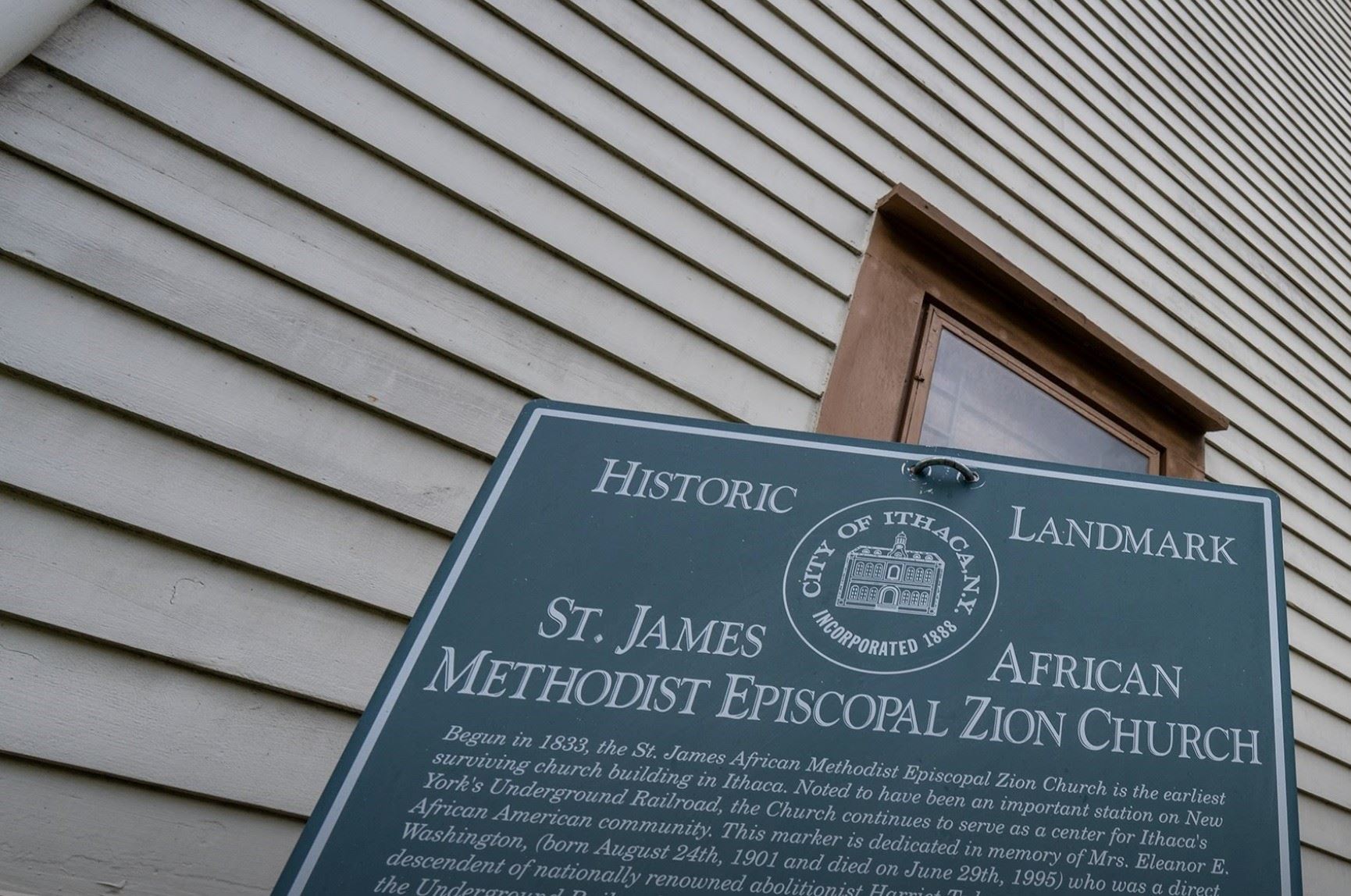 Image of the historic landmark plaque for the St. James African Methodist Episcopal Zion Church