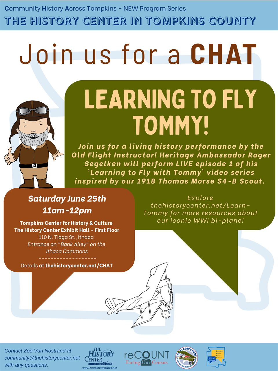 Flyer advertising previous CHAT on Learning How to Fly Tommy in the CAP ArtSpace in the Tompkins Center for History and Culture. 