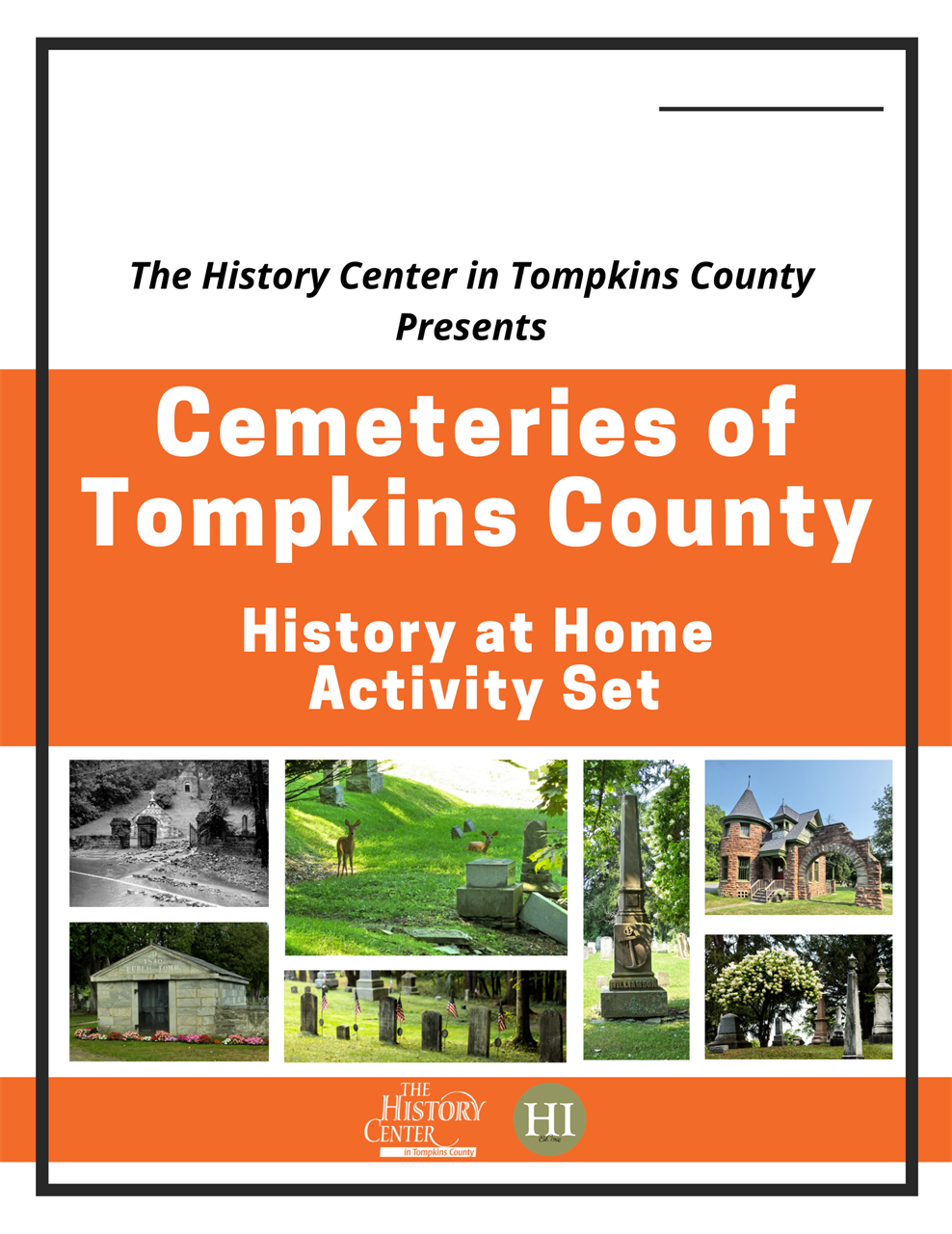 A link/image to a downloadable activity called "Cemeteries of Tompkins County History at Home Activity Set"
