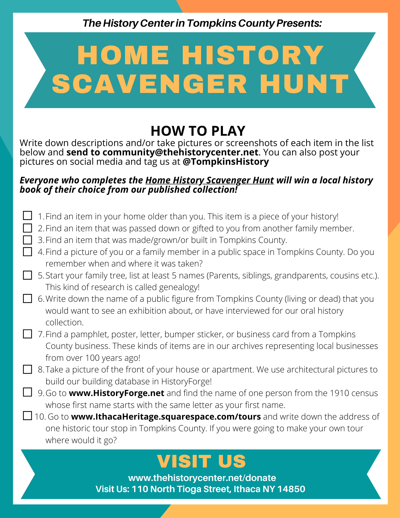 A link/image to a downloadable activity called "Home History Scavenger Hunt"