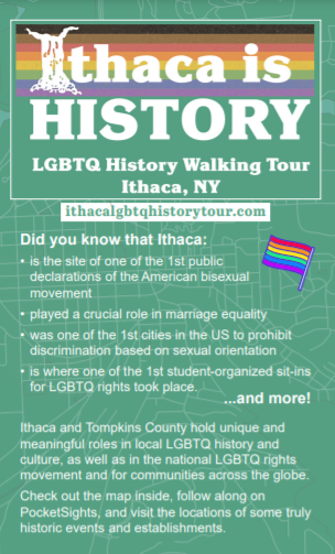 A poster for the Ithaca LGBTQ History Walking Tour.